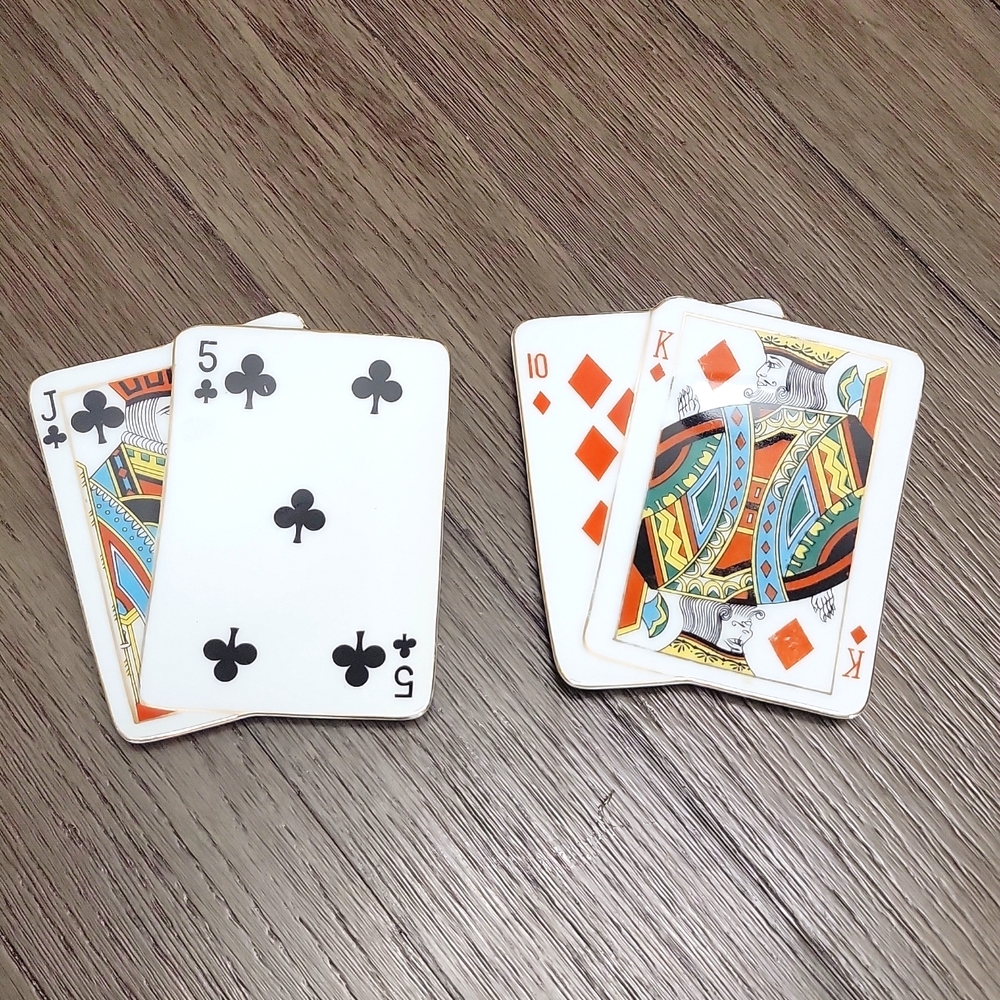 ​Vintage Poker Playing Cards Ceramic Trinket Plates - King & Jack Set of 2